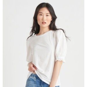 Dex White Tshirt with Eyelet Puff Sleeve Small
